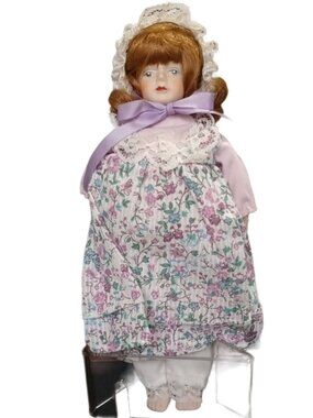 80s Gorham Porcelain Doll Ornament Lavender Lace Bisque Fabric Gift World